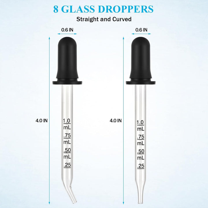 8 Pack Glass Pipette Dropper, Ear and Eye Dropper Bent & Straight Tips, 1 Ml Droppers for Essential Oils, Lab, Crafts, Measuring and Transferring a Variety of Liquids