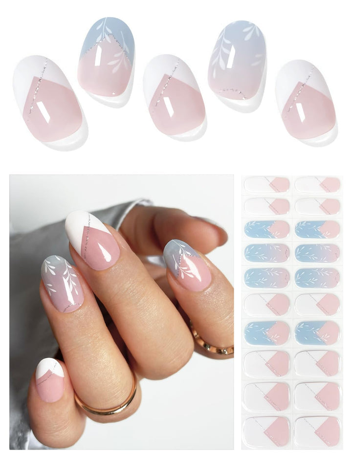 Semi Cured Gel Nail Strips (A White French Tip), Clear Base, 20 Pcs Gel Nail Wraps, Stickers, UV Light Required, Salon Quality, Long Lasting
