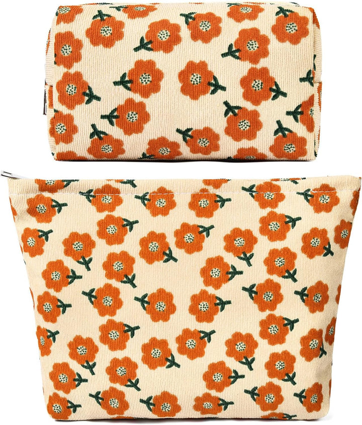 2 Pieces Makeup Bag Large Checkered Cosmetic Bag Capacity Canvas Mix Travel Toiletry Bag Organizer Cute Makeup Brushes Aesthetic Accessories Storage Bag for Women, Checkered Mix Rose Red