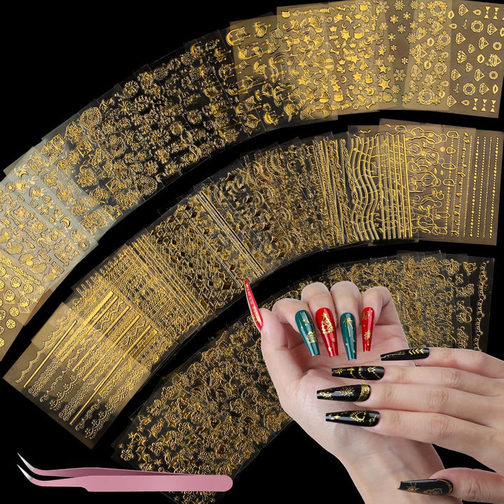 50 Sheets Nail Stickers for Nail Art, Flower Nail Art Stickers Gold Floral Nail Decals for Nails Design, Nail Decor Nail Accessories for Women Girls Kids Summer