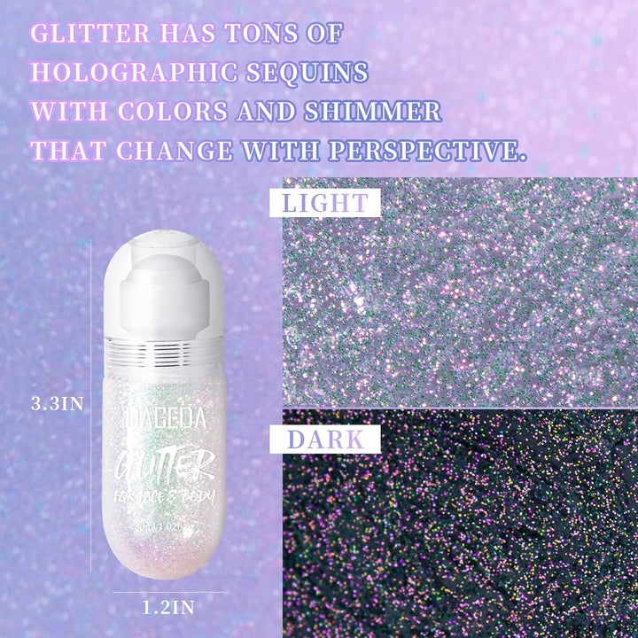 Body Glitter Gel, Roll-On Face Glitter for Mermaid Makeup Festival Rave Accessories, Holographic Hair Glitter Gel,Body Shimmer Halloween Makeup for Rave Party (Sparkling Pink)