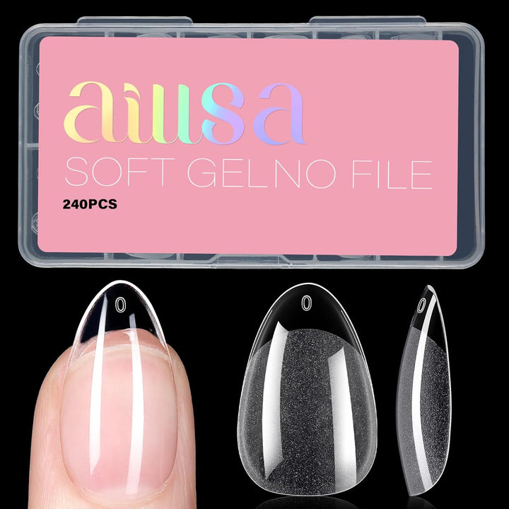 Short Almond Nail Tips Pre-Shaped Acrylic Nail Tips Half Matte Full Cover Nails Tips Clear Gelly Press on Flase Tip Nail for Extension Nail Manicure Home DIY 240PCS 15Sizes