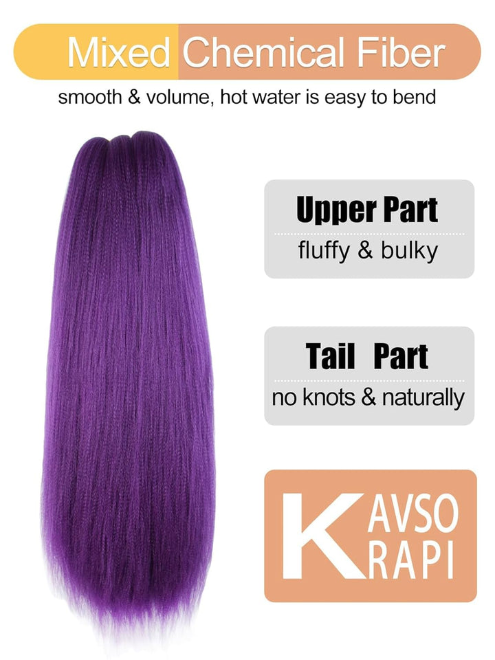 Purple Braiding Hair 20 Inch Pre Stretched Hair Long Straight Crochet Braids Yaki Texture Synthetic Fiber 4 Packs (Dark Purple)