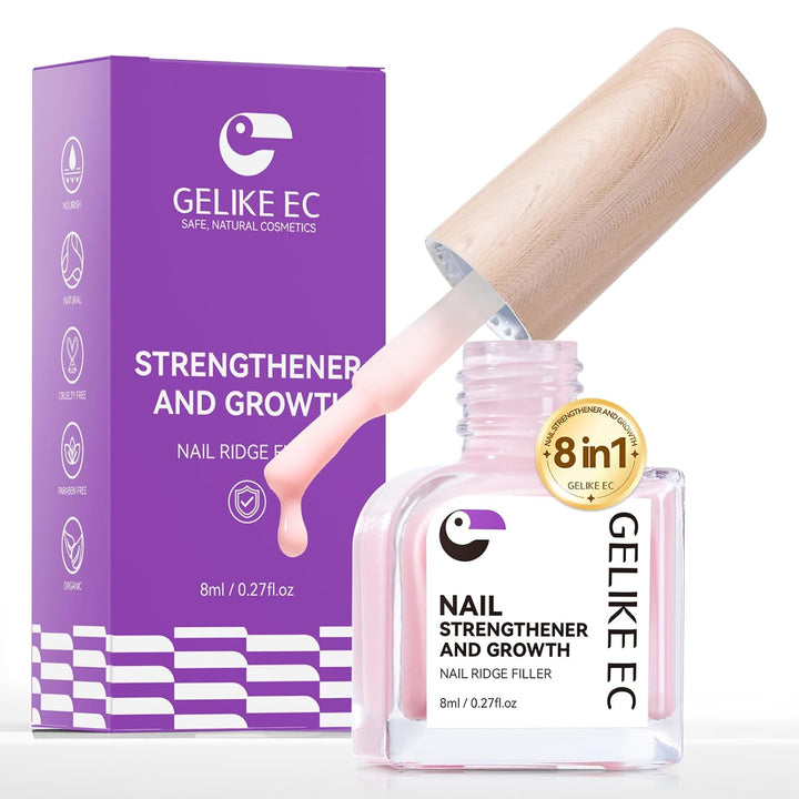 Nail Ridge Filler for Damaged Nails:  8 in 1 Nail Strengthener for Thin Nails and Growth - Protein Nail Ridge Filler with Top Coat Free
