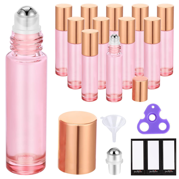 4 Pack, 10 Ml Essential Oil Roller Bottles with Stainless Steel Roller Ball - Refillable Leak-Proof Empty Thick Amber Glass Roll on Bottles with Metal Caps for Travel, Perfume