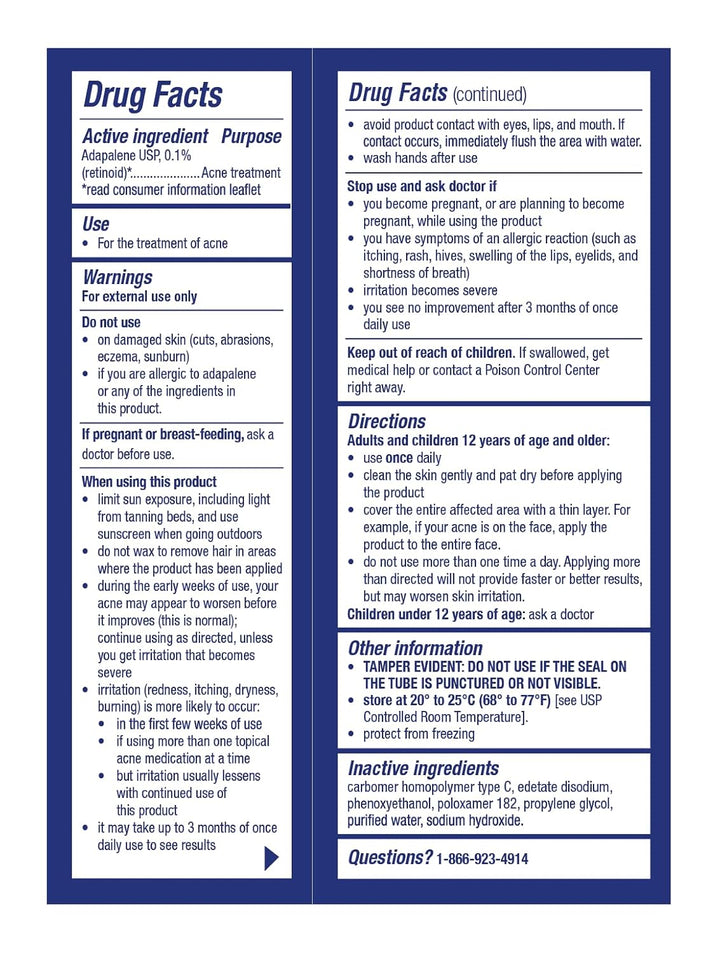 Adapalene 0.1% USP Gel, Paraben Free, Retinoid Acne-Prone Facial Treatment for Sensitive Skin, Prescription Strenght (0.5)