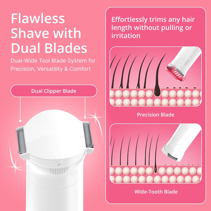 Clio  Electric Bikini Trimmer - Travel-Friendly Hair Shaver for Smooth, Dual Blade for Close Shave, Use Wet or Dry - Battery-Powered + Trimming Guide Included