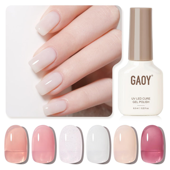 Nude Brown Gel Nail Polish Set, 6 Colors Beige Chocolate Caramel, UV Cure Gel for DIY Manicure at Home