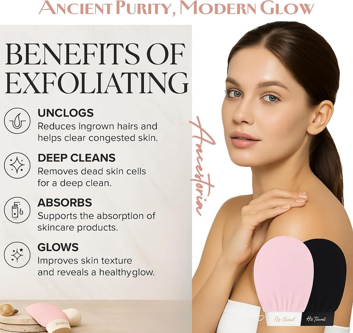 Ancestoria Korean Exfoliating Gloves for Shower, Pink and Black, 2-Pack, Deep Exfoliating Mitts for Body, Reusable and Chemical-Free, a  Brand