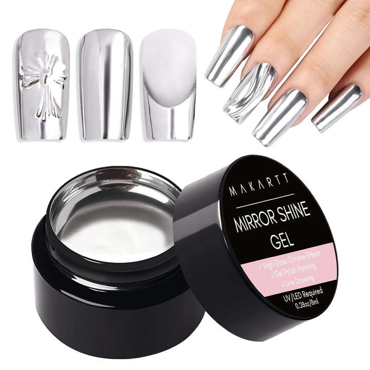 3D Gel Nail Art: Clear 3D Painting Gels for Chrome Powder, 3D Sculpting No Wipe for Gel Nail Polish, 3D Carving Drawing Gels for Nails Art at Home & Salon DIY 0.28 Fl.Oz