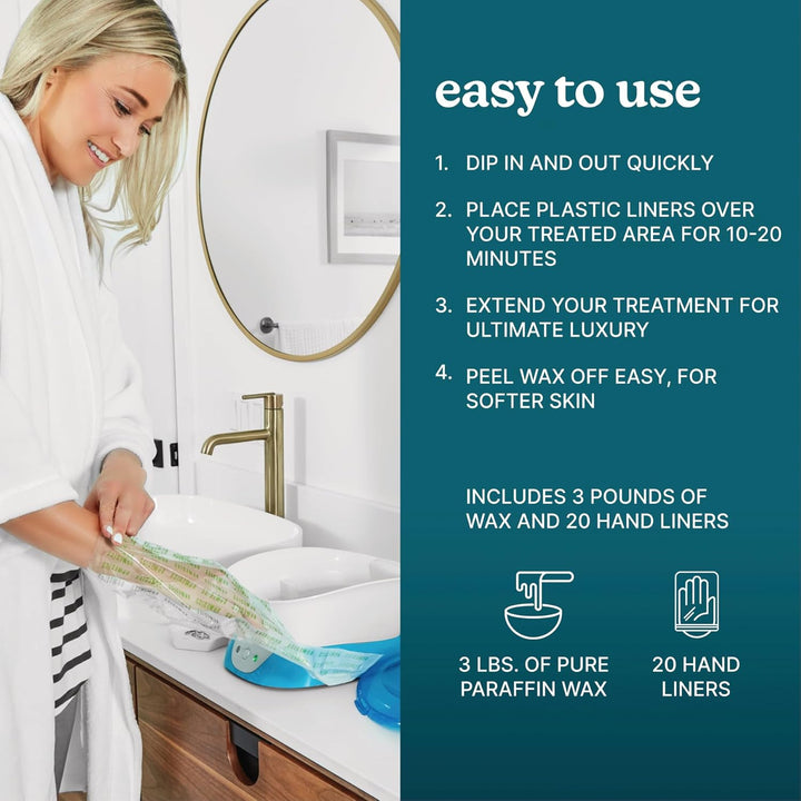 Paraffin Wax Machine for Hands - Hypoallergenic Hot Wax Hand Therapy Machine to Soothe and Moisturize Hands - Includes 3 Pounds of Wax and 20 Hand Liners
