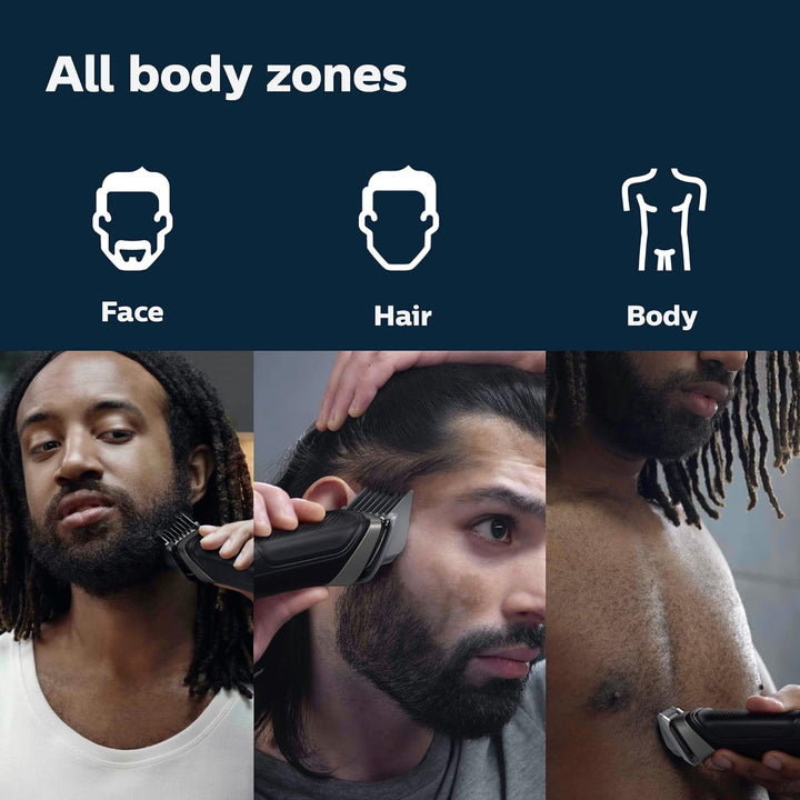 Multigroom Series 5000 18 Piece, Beard Face, Hair, Body and Intimate Hair Trimmer for Men - NO BLADE OIL MG5910/49