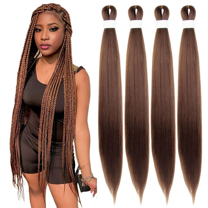 Purple Braiding Hair 20 Inch Pre Stretched Hair Long Straight Crochet Braids Yaki Texture Synthetic Fiber 4 Packs (Dark Purple)