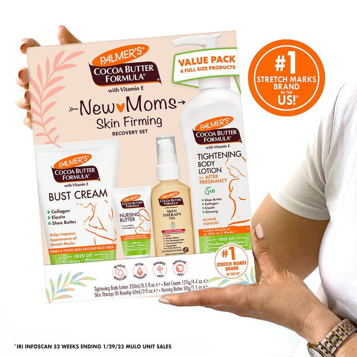 Cocoa Butter Formula New Moms Skin Recovery Postpartum Essentials, Body Lotion (8.5 Oz) + Nursing Butter (1.1 Oz) + Bust Cream (4.4 Oz) + Skin Therapy Oil (2 Oz), Dermatologist Approved