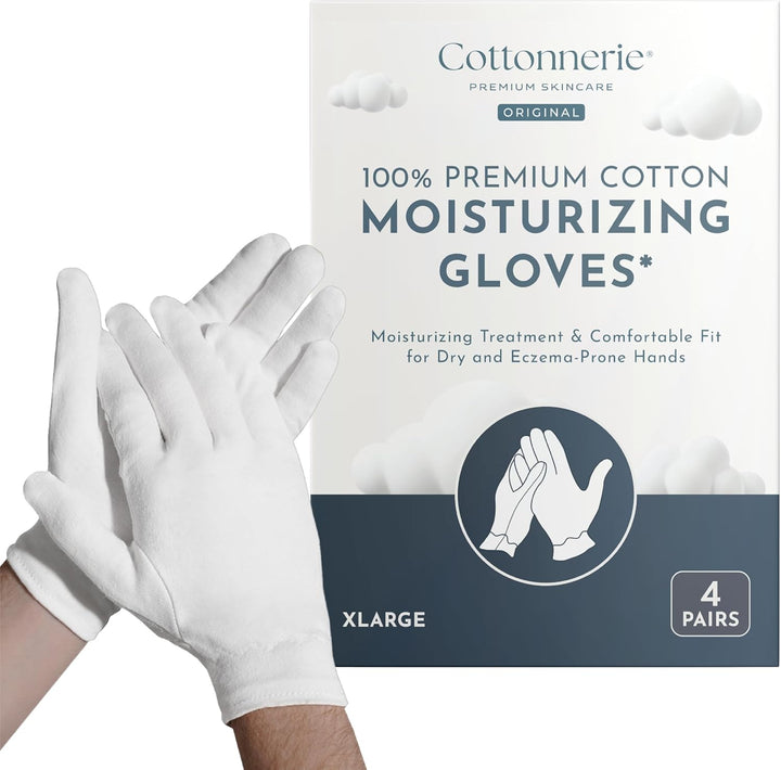 Basics Cotton Gloves for Dry Hands Sleeping, Moisturizing Gloves Overnight, Hand Moisturizer Gloves, Moisture Gloves for Dry Hands Overnight, Sleeping Gloves, Medium 4 Pairs