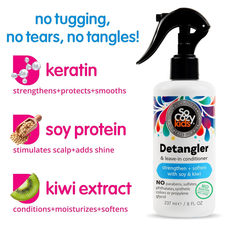 Detangler & Leave in Conditioner Spray - Hair Detangler Spray for Kids - Paraben-Free Leave in Hair Conditioner & Detangling Spray for Frizzy Hair (8 Fl Oz)