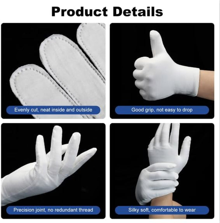 3 Pairs White Cotton Gloves, Premium Cotton Gloves for Dry Hands Sleeping, White Gloves for Moisturizing Hands Women and Men, Cloth Gloves for Eczema, Spa Glove for Lotion Overnight by
