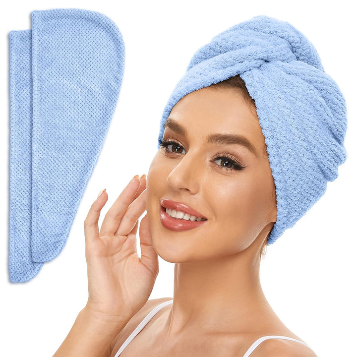 2 Pack Microfiber Hair Towel Wrap for Women, anti Frizz Quick Drying Hair Turban for All Hair Style, Absorbent and Lightweight (Beige)