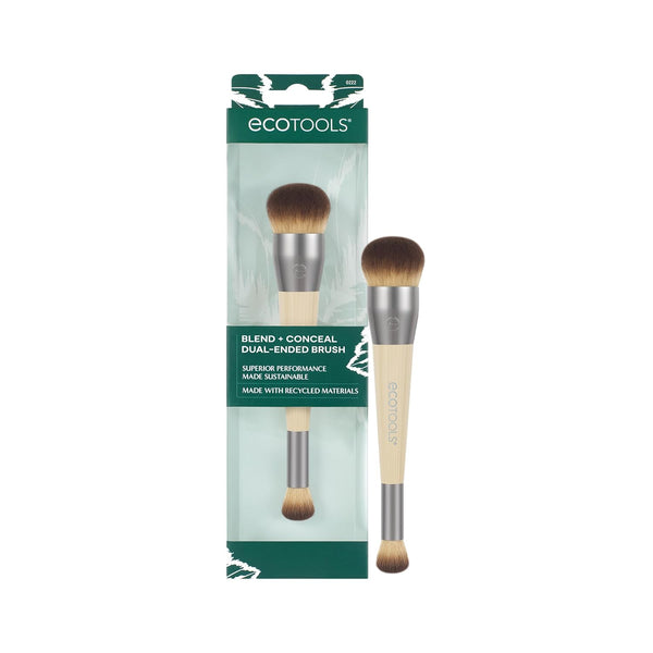 Blend + Conceal Dual-Ended Makeup Brush, Foundation & Concealer Brush for Liquid & Cream Formulas, Face Makeup Brush, Synthetic Bristles, Vegan & Cruelty-Free, Travel & Eco-Friendly, 1 Count