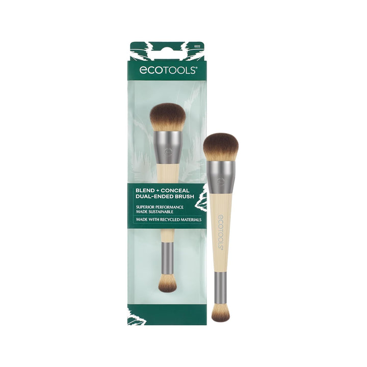 Blend + Conceal Dual-Ended Makeup Brush, Foundation & Concealer Brush for Liquid & Cream Formulas, Face Makeup Brush, Synthetic Bristles, Vegan & Cruelty-Free, Travel & Eco-Friendly, 1 Count