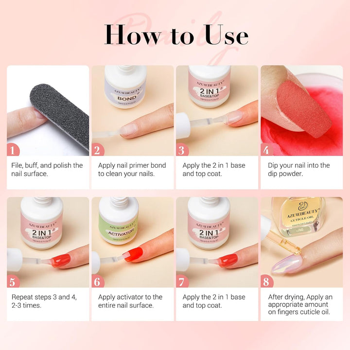 Dip Powder Liquid Set 15Ml/0.5Oz Nail Repair Cuticle Oil Multi-Purpose Dip Powder Base Top Coat with Activator, Bond, Cuticle Care for Dipping Kit, No Need Nail Lamp