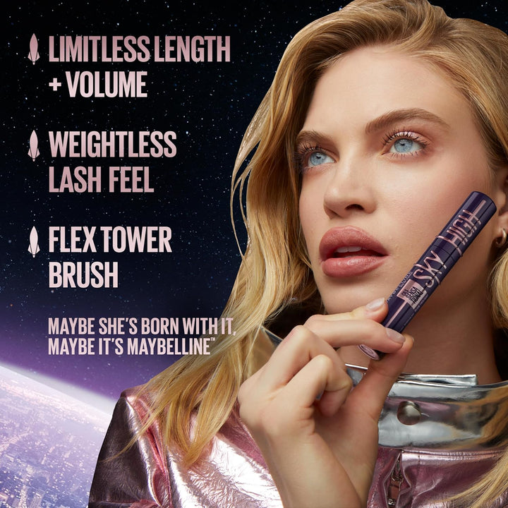 Lash Sensational Sky High Washable Mascara Makeup, Volumizing, Lengthening, Defining, Curling, Multiplying, Buildable Formula, Blackest Black, 1 Count
