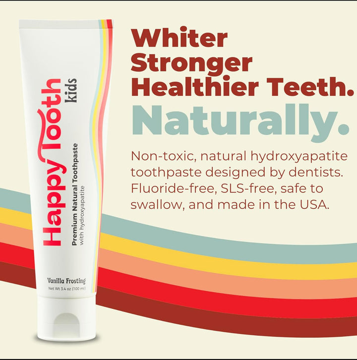 Hydroxyapatite Toothpaste, Fluoride Free, Natural Whitening for Kids, Toddlers and Adults, SLS Free, Enamel Safe, Dentist Formulated with Clean Ingredients, Vanilla Frosting Flavor, 3.4Oz