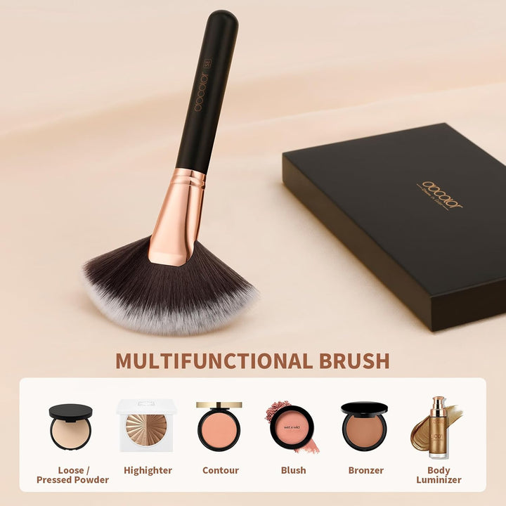 Fan Brush Finishing Powder Brush Multi-Use Brush for Face and Body Professional Highlighting Blush Powder Bronzer Cheekbones Make up Brushes Perfect for Spray Tan Powder Synthetic Hair Soft