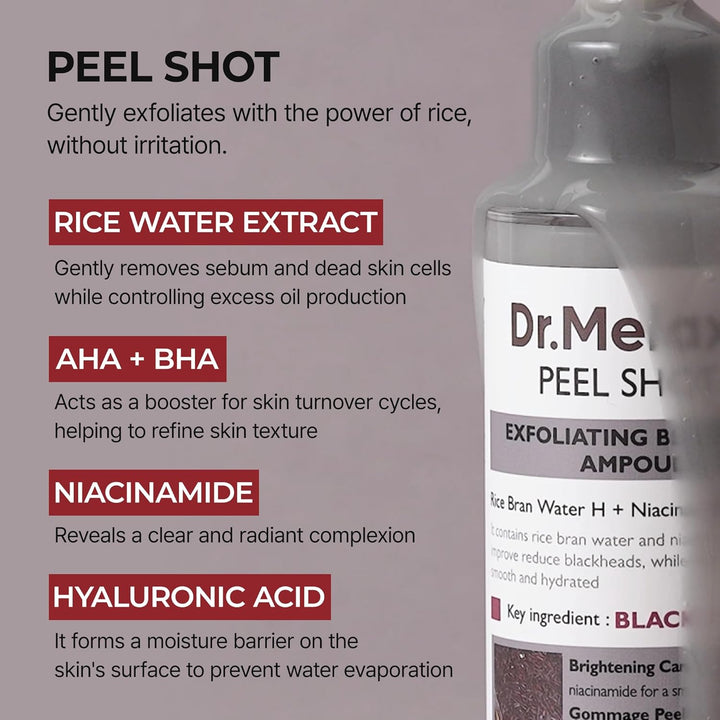 Peel Shot Glow Black Rice Peeling Ampoule 80Ml Daily Soft Exfoliating Face and Body Scrub Dead Skin Cells Remover for All Skin Types Korean Skin Care