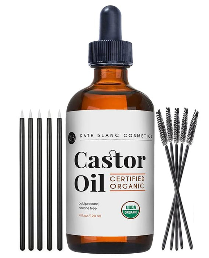 Castor Oil Organic for Hair, Lashes, Face (2Oz), 100% Pure, Cold Pressed, Hexane Free. Eyelash Serum for Thicker-Looking Eyelashes & Eyebrows