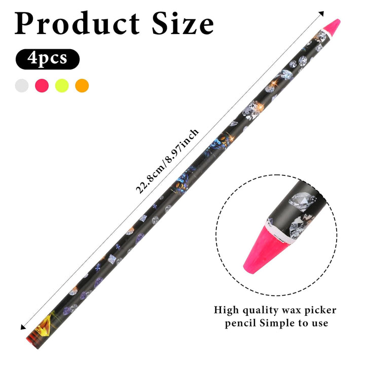4 Pack Rhinestone Picker Tool Adhesive Resin Picker Pencil Nail Point Drill Pen Dotting Wax Pencil Gem Pick up Tools for Nail Art DIY with Pencil Sharpener