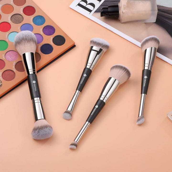 Dual-Ended Foundation under Eye Concealer Brush, Sloped Angled Contour Synthetic Bristles for Liquid Cream Powder