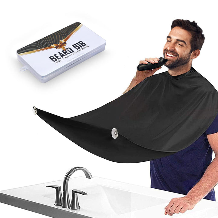 Beard Bib Apron for Men, Gift Beard Trimming Catcher Bib for Shaving & Hair Clippings, Waterproof Non-Stick Hair Catcher Grooming Cloth with 2 Suction Cups(White)