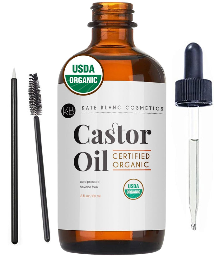 Castor Oil Organic for Hair, Lashes, Face (2Oz), 100% Pure, Cold Pressed, Hexane Free. Eyelash Serum for Thicker-Looking Eyelashes & Eyebrows