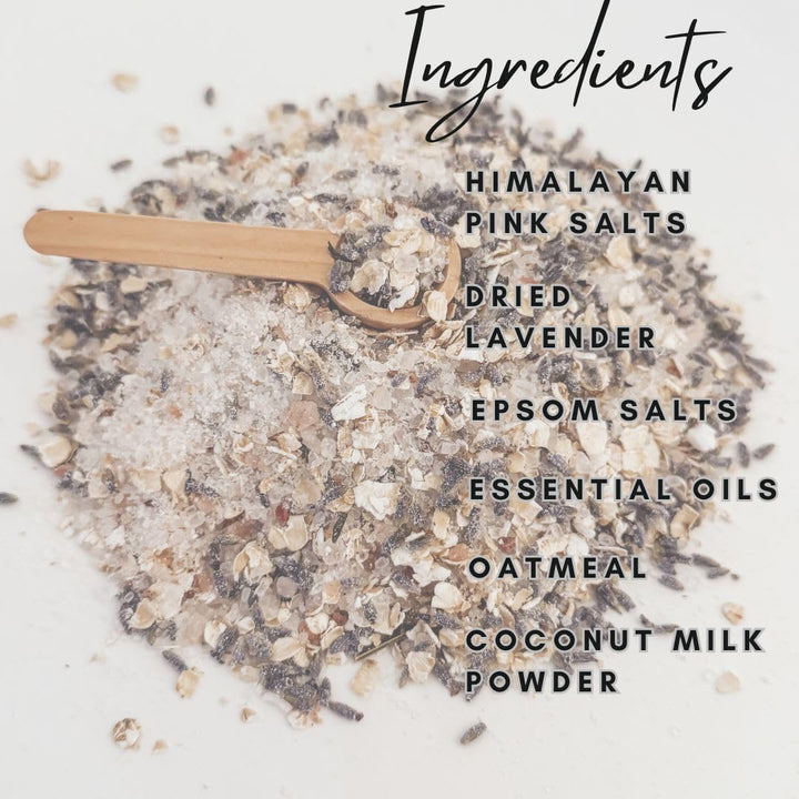 Sleepy Blend Set of 5 Soothing Aromatherapy Rosemary and Lavender Bath Teas with Epsom and Himalayan Pink Salts, Essential Oils, Coconut Milk Powder, Oats, and Dried Florals | Relaxing Gift Idea