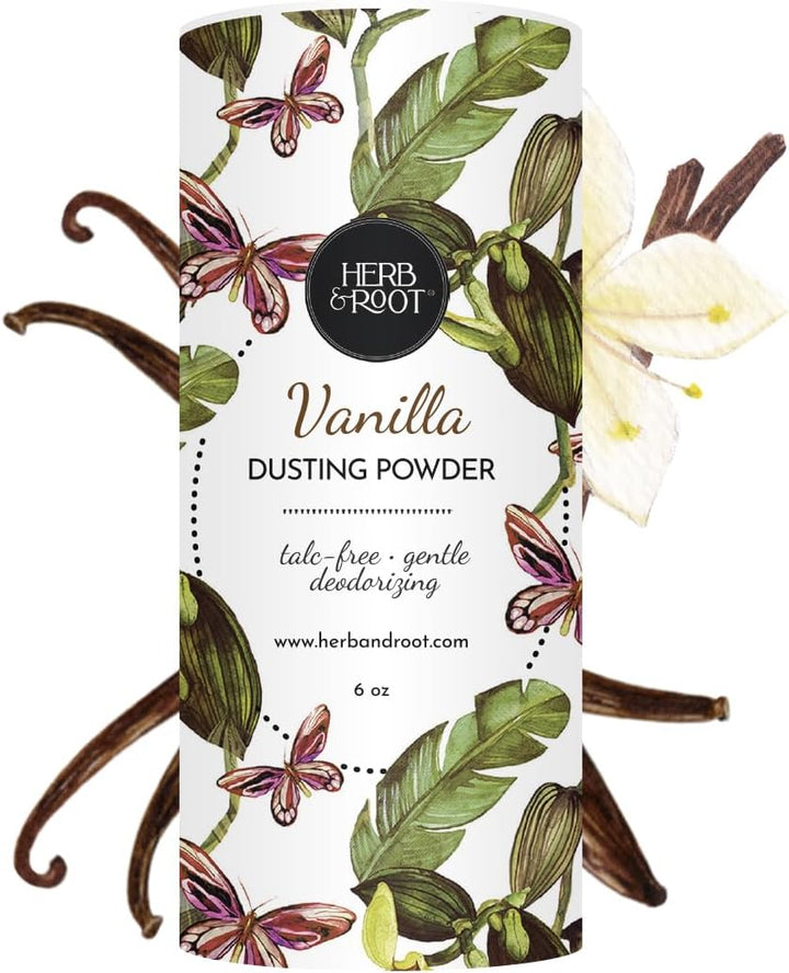 Vanilla Talc-Free Dusting Powder with Arrowroot, Oats, Zinc & Magnesium - Soothing Body Powder for Women, Chafing & Deodorizing, Baby Powder Alternative, Foot & Shoe Freshener