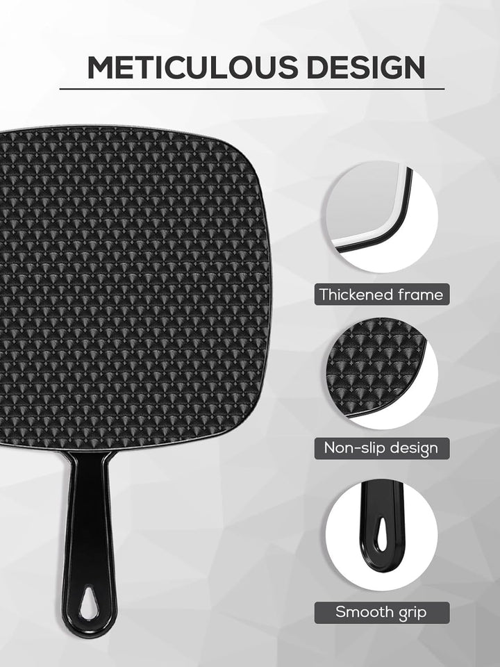 Extra Large Handheld Mirror，Hand Salon Mirror with Handle for Barbers, Hairdressing (Black，12.4" Lx 9" W)