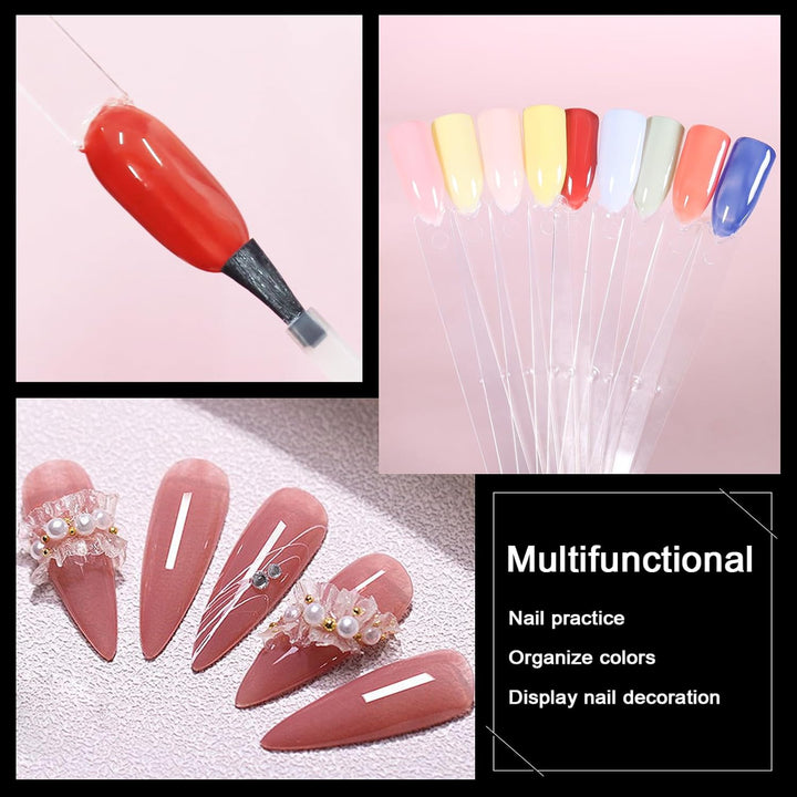 200 Pcs Clear & Natural Nail Swatch Sticks with Ring and Numbered Tips Pointed Shaped Nail Art Polish Display Tips, False Nail Sample Sticks, Sacks of Transparent Nail Practice for Manicure