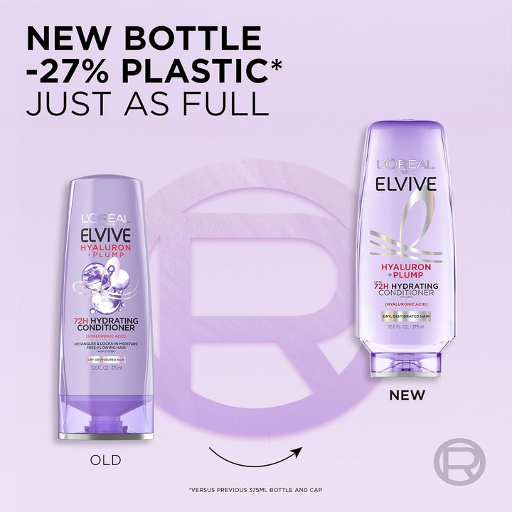 Elvive Hyaluron Plump Hydrating Conditioner for Dehydrated, Dry Hair Infused with Hyaluronic Acid Care Complex, Paraben-Free, 12.6 Fl Oz