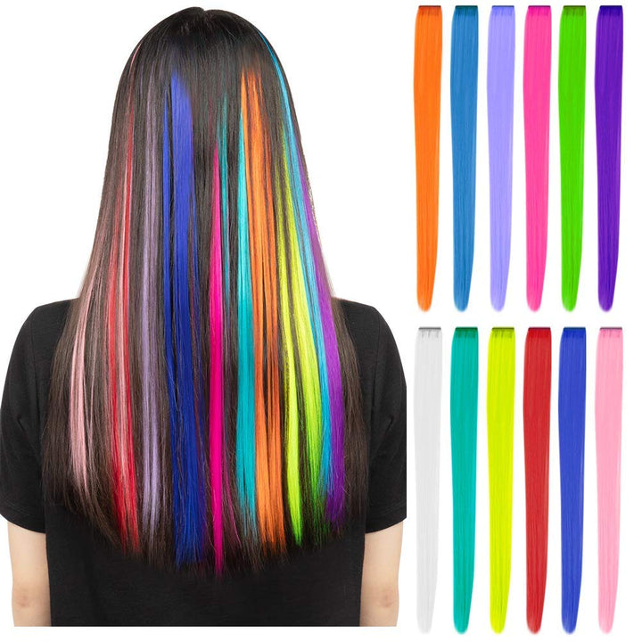 12 Pcs Clip in Hair Extensions, 22 Inch Colored Hair Extensions Party Highlights Long Straight Synthetic Hairpieces for Women Kids Girls (Hot Pink)