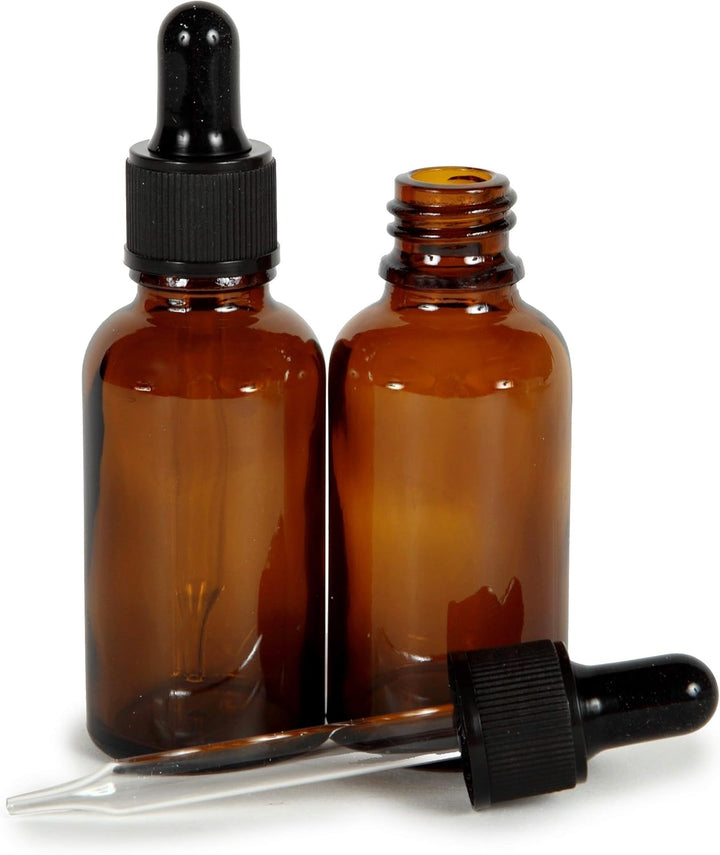 , Amber, 4 Oz Glass Bottles, with Glass Eye Droppers - 2 Pack