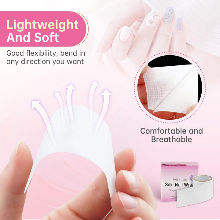 Silk Nail Wrap Instant Reinforce Repair Bandage Tape Protector Self Adhesive Easy Trimmerable for UV Gel Acrylic Nail Art Extension Fiberglass Professional Manicures Tool
