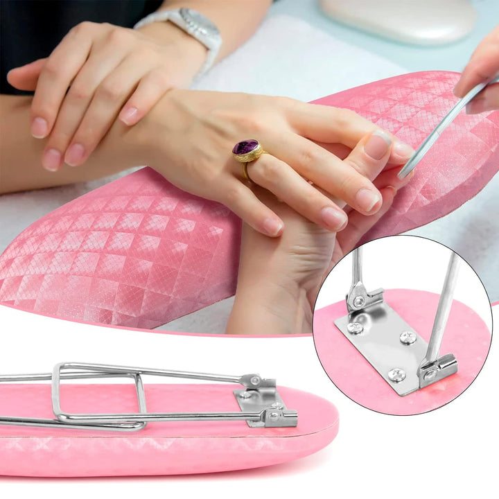 Nail Arm Rest,Professional Microfiber Leather Nail Hand Rest Stand Arm Rest for Acrylic Nails Cushion Hand Holder with Non-Slip - Nail Technician Use Must Have（Pink）