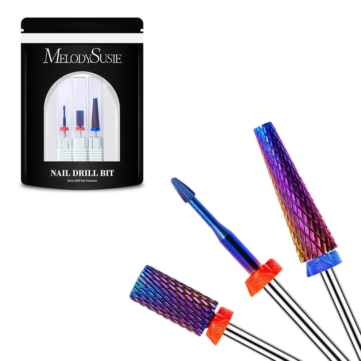 3Pcs Nail Drill Bits Set, 3/32'' Carbide Tungsten Bits, 5 in 1, Smooth round Top Large Barrel and Tornado Bits, Suitable for Manicure Pedicure Cuticle Gel Acrylic Remover, Purple