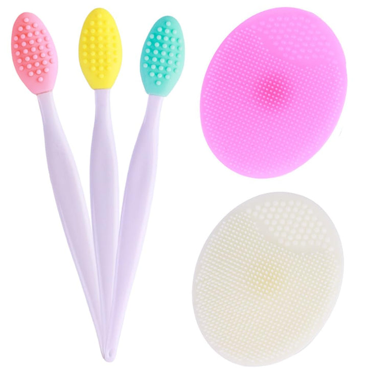 5 Pcs Lip Scrub Brush,Lip Scrubber Exfoliator,Double-Sided Silicone Lip Brush Tool for Men Women Lip Lightening, Lip Exfoliator Scrubber Tool for Dark Lips
