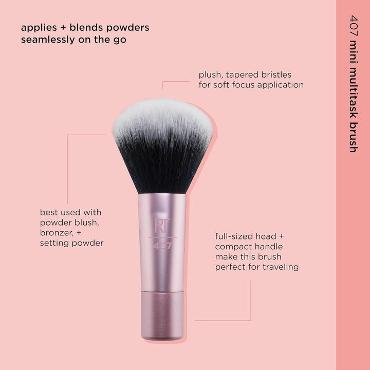 Mini Multitask Makeup Brush, for Blush, Bronzer & Powder, Face Brush with Custom-Cut Synthetic Bristles, for Loose & Pressed Powder, Travel Sized, Vegan & Cruelty-Free, 1 Count