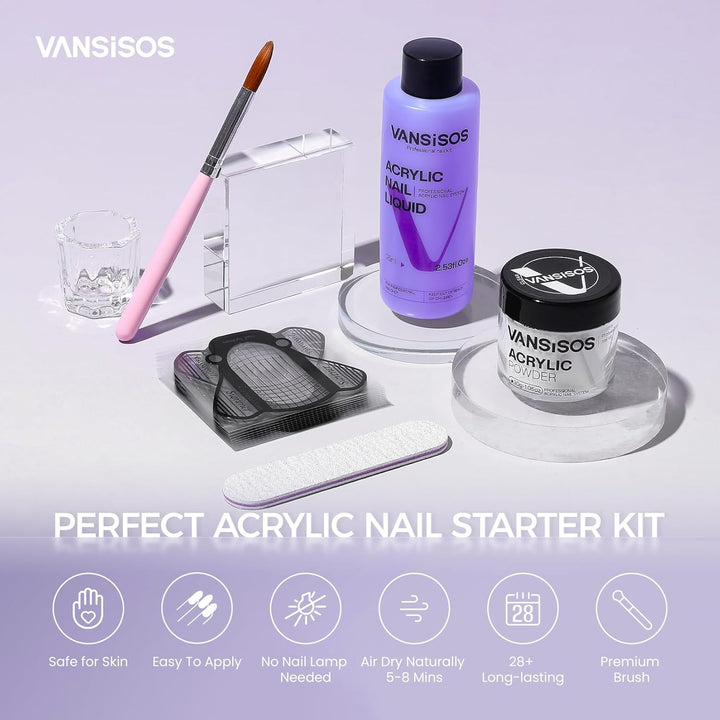 Acrylic Nail Kit: 30G Clear Acrylic Powder and 75Ml Liquid Set with Nail Brush and Forms Nails Extension Kit for Beginners for Home DIY Salon Nails Application