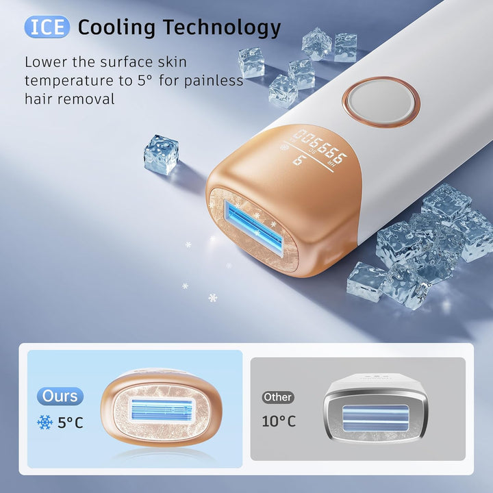 Laser Hair Removal  IPL Hair Removal Device with 5℃ Ice Cooling, 3 in 1 Painless Hair Removal for Women Men Permanent Face Body Beauty Care (Gold)