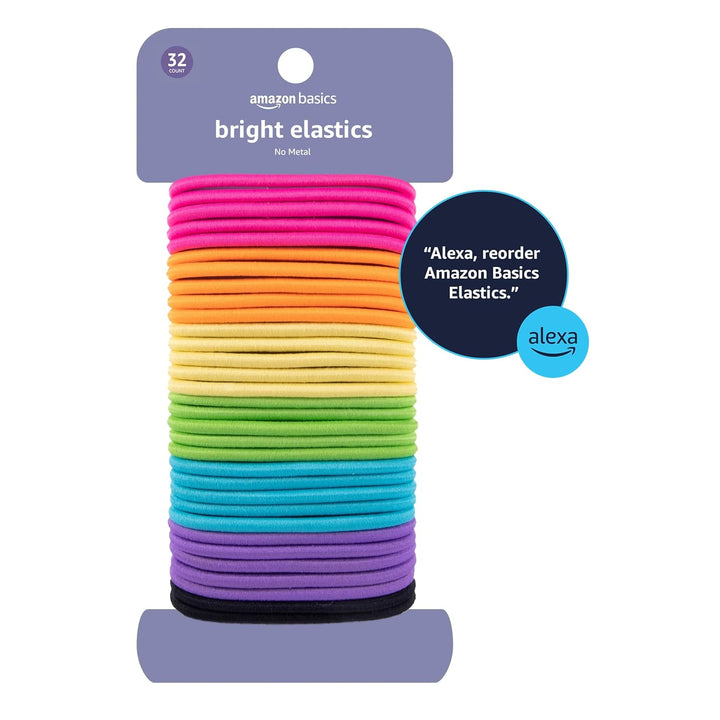 Pony Tail Hair Ties - Bright 4 MM Elastics for All Types, 32 Count