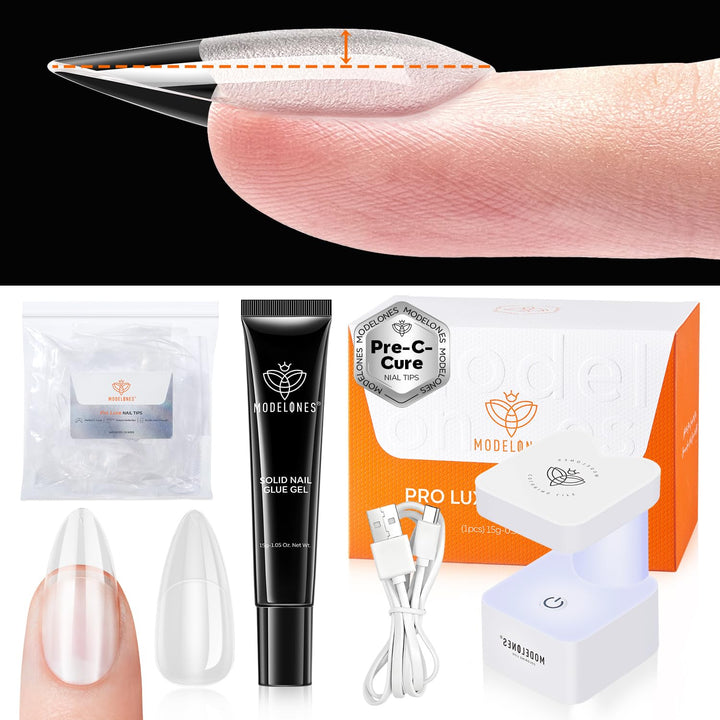 Gel Nail Kit Almond, Upgrade 15Sizes Fake Nails, 9-In-One Glue Dehydrator & Mini U V Light Clipper, 510Pcs Medium Almond Press on Tips for Extension DIY Salon Home Gift
